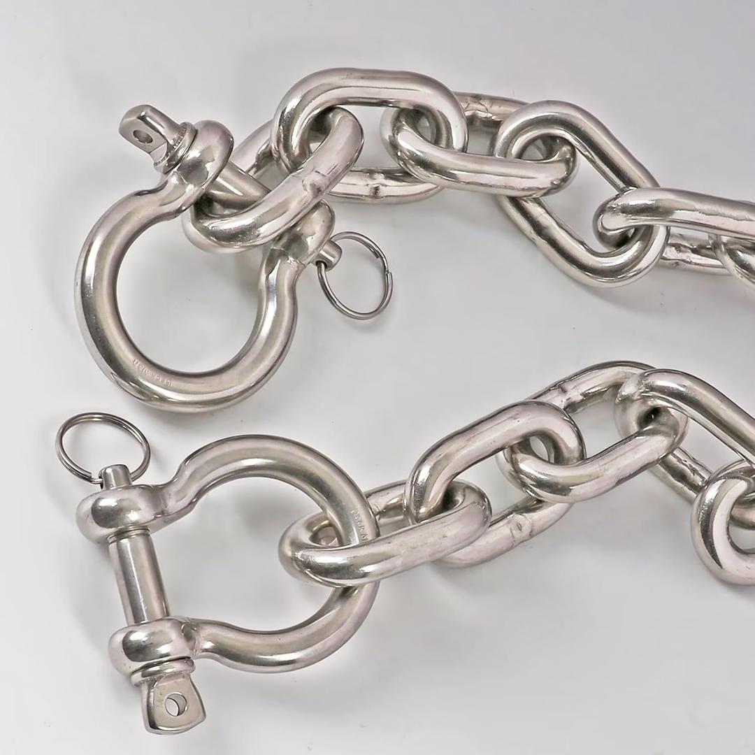 316 Stainless Steel Boat Anchor Chain with 2 Pcs Anti-Off Shackles, Marine Grade (15FT, silver)