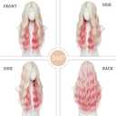 YBYMCAI Blonde and Pink Wig Long Wavy Wigs for Women Middle Part 26 inch Natural Curly Synthetic Wig Heat Resistant Fiber Wigs for Daily Party Use