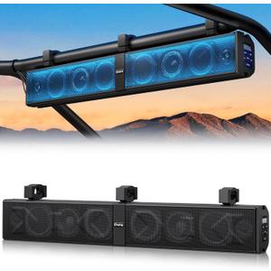 34 Inch UTV Sound Bar, ATV SoundBar Bluetooth with RGB Lighting, IP66 Waterproof Golf Cart Sound Bar, Amplified Powersports SXS SoundBar, UTV Speakers Compatible with Polaris RZR Can-Am
