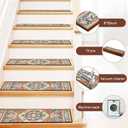 GIB Stair Treads for Wooden Steps Non Slip Washable Carpet Stair Treads 8" X 30", Self Adhesive Indoor Stair Runners for Kids Elders and Dogs, Classic Persian Medallion, Red & Navy, 15 Pack
