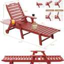 Carauci Lounge Chair Outdoor, HDPE Chaise Lounge with Wheels, 5-Position Adjustable Backrest & 2 Cup Holders Patio Lounge Chair, All-Weather Pool Sun Lounger for Poolside, Backyard, Red