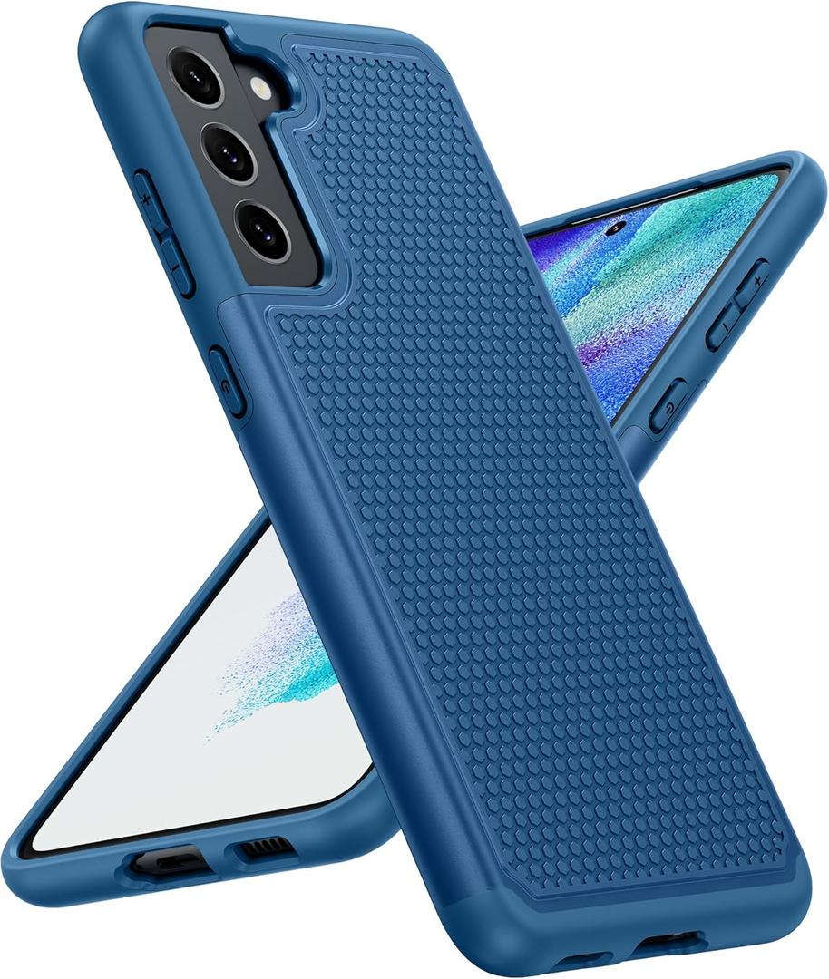 JXVM for Samsung Galaxy S21 FE Case: Dual Layer Protective Heavy Duty Cell Phone Cover Shockproof Rugged with Non Slip Textured Back - Military Protection Bumper Tough - 6.4inch (Blue Navy)