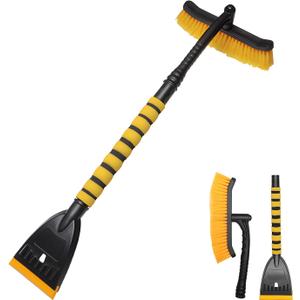 39" Snow Brush & Ice Scraper for Car Windshield, 2-in-1 Detachable Ice Scraper with 360 Pivoting Brush Head, Extendable Snow Removal Tool Winter Accessories for Cars Trucks SUVs (Yellow)
