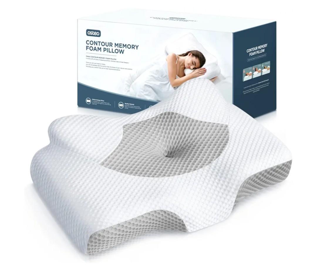 Osteo Cervical Pillow for Neck Pain Relief, Hollow Design Odorless Memory Foam Pillows with Cooling Case, Adjustable Orthopedic Bed Pillow for Sleeping, Support for Side Back Sleepers (Grey)
