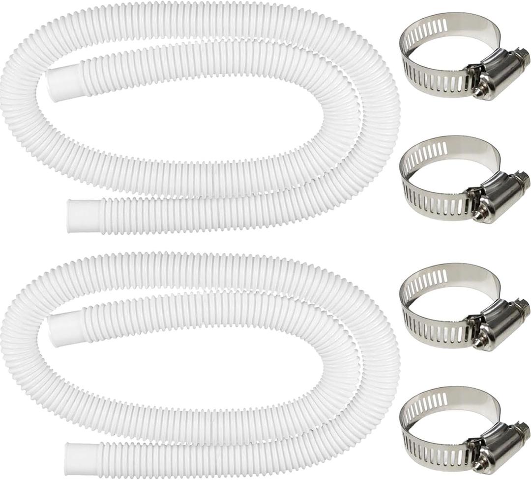 2 Pack 1.25" x 59" Pool Hoses for Above Ground Pools, Upgraded Pool Pump Replacement Hose for Intex Filter Pump 607, 637, 330GPH, 530GPH, 1000GPH, with 4 Metal Clamps (White)