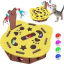 Interactive Felt Cat Maze Box with Cartoon Cat-Shaped Post, Fish-Shaped Puzzle Exercise Hide Seek Moving Toy for Cats, Mental Enrichment Self-Play Toy Encourages Hunting Instincts with 4 Balls