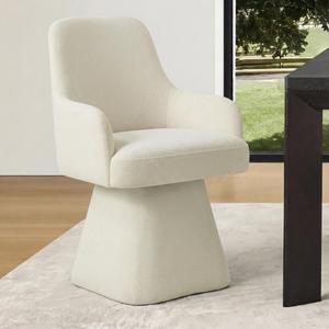 Swivel Dining Chair Set of 1, Mid Century Modern Chair Fabric Upholstered Armchair with Armrest & Ergonomic Backrest for Dining Room, Kitchen, Bedroom, Living Room, Beige