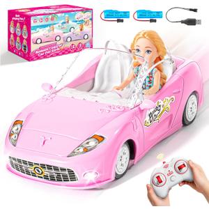 Pink Remote Control Car for Girls, 1:18 Scale RC Cars with LED Light, 2.4 GHZ Pink Truck Toy with 100 Min Long-Lasting Rechargeable Batteries, Gifts for Boys Girls Aged 4-7