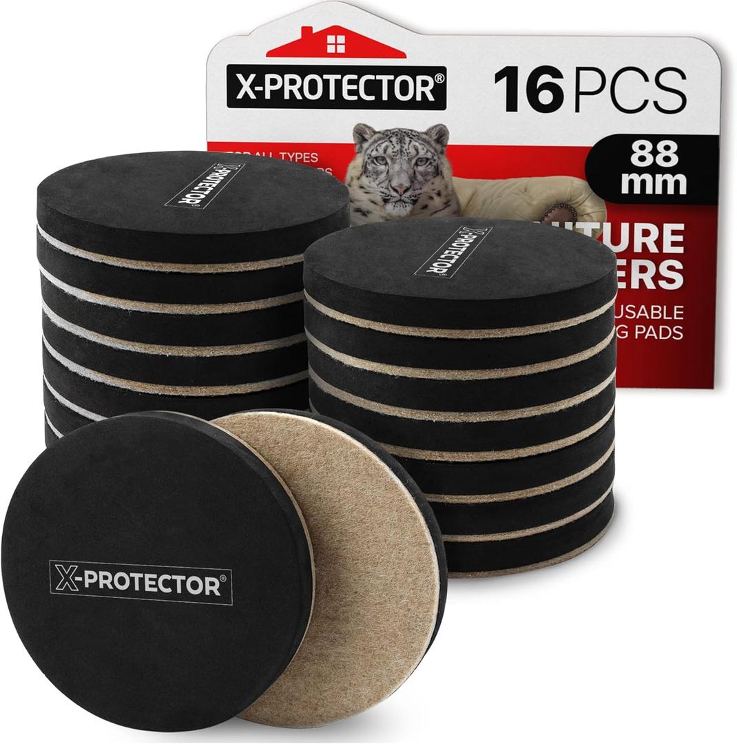 Felt Furniture Sliders Hardwood Floors X-PROTECTOR  16 PCS 3 1/2" Furniture Sliders  Heavy Duty Felt Sliders Hard Surfaces  Move Your Furniture Easily & Safely! (16 PCS 3 1/2 inch)