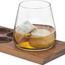 Godinger Whiskey Glasses, Drinking Glasses, Bar Glasses, Wine Glasses, Stemless Glasses, and Chilling Rocks Whiskey Stones Bar Set on Wooden Display Tray