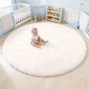 OLANLY Ivory Round Rugs for Bedroom - Machine Washable, 5 ft Circle Area Rugs for Living Room, Soft and Fluffy Shaggy Carpet for Teen Girls and Boys, Nursery Rooms, Dorms, Home Decor Aesthetic
