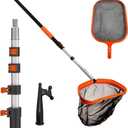 LAANPOLE 4-in-1 Pool Skimmer Net with Pole, Heavy Duty Pool Net and Fine Mesh Leaf Skimmer Net for Above Ground Pool, 16FT Telescopic Pool Pole with Professional Pool Net and Pool Hook for Cleaning