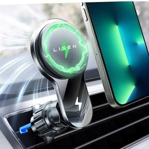 LISEN for 15W MagSafe Car Mount Charger, [Safer & Faster] Vent Magnetic Wireless Car Charger, Car Vent Phone Mount Charger Fits iPhone 16 Pro Max Plus 15 14 13 12, Samsung with MagSafe Case, Black
