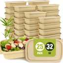 25Pack(50pcs) Meal Prep Containers Reusable, 32oz Bamboo-Powder Food Containers with Lids, Plant-based To Go Containers for Lunch - Microwave, Freezer, Dishwasher Safe