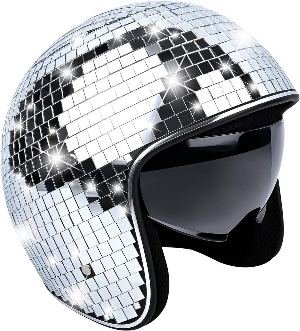 Disco Helmet with Retractable Visor Glitter Mirror Glass Punk Costume Hat for Bar DJ Club Party, One Size