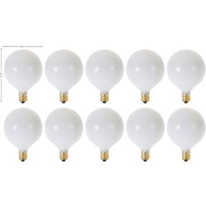 KOR (Pack of 10) G16.5 White Finsh Decorative (E12) Candelabra Base Globe Shape Incandescent 120V G16 1/2 Light Bulbs (25)
