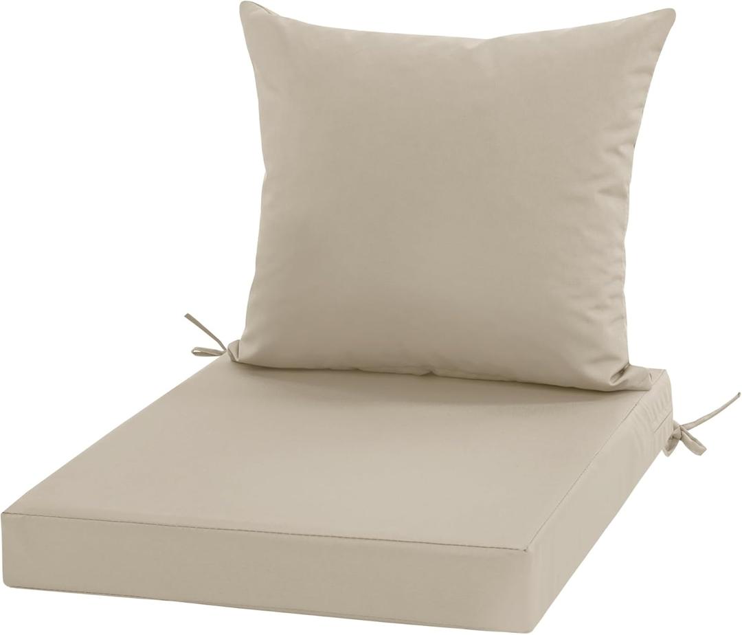 Outdoor Cushions for Patio Furniture, Waterproof Outdoor Chair Cushion w/Fade-Resistant, Removable & Machine-Washable Cover, 22x22 Inch, Deep Seat Sofa/Couch Pad Replacement  Set of 1/2/4, Cream