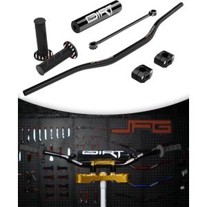 JFG RACING 1 1/8" 28mm Motorcycle Handlebar Kit With Cross Bar & Chest Pad & Grips & Grip Donuts for Most Dirt Bike, MYSTERIOUS BLACK