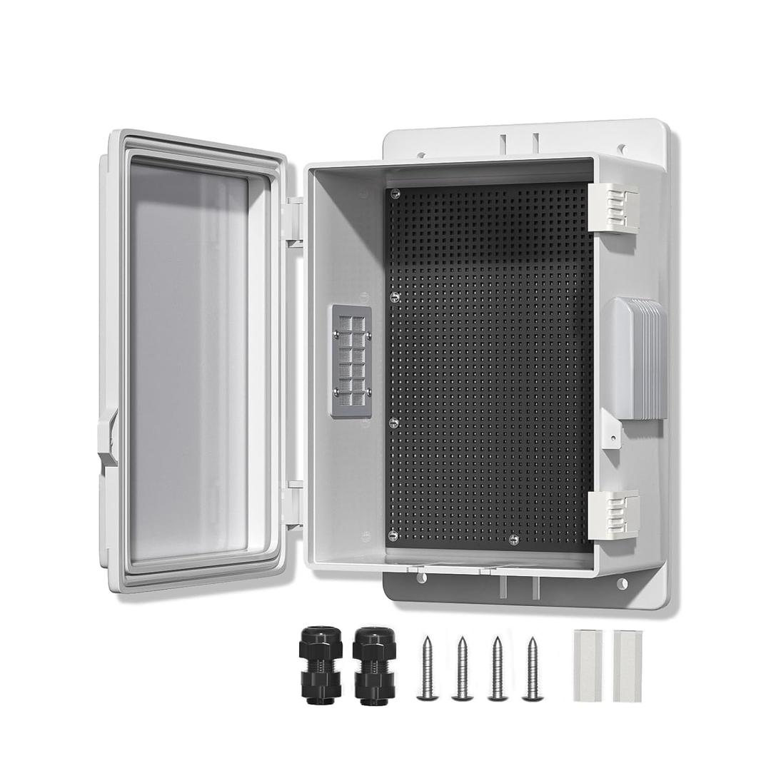 Outdoor Waterproof Electrical Junction Box, ABS Water Resistant Enclosure with Internal Mounting Panel & Hinged Cover (10,4" H* 7.3" L* 5.1" W)