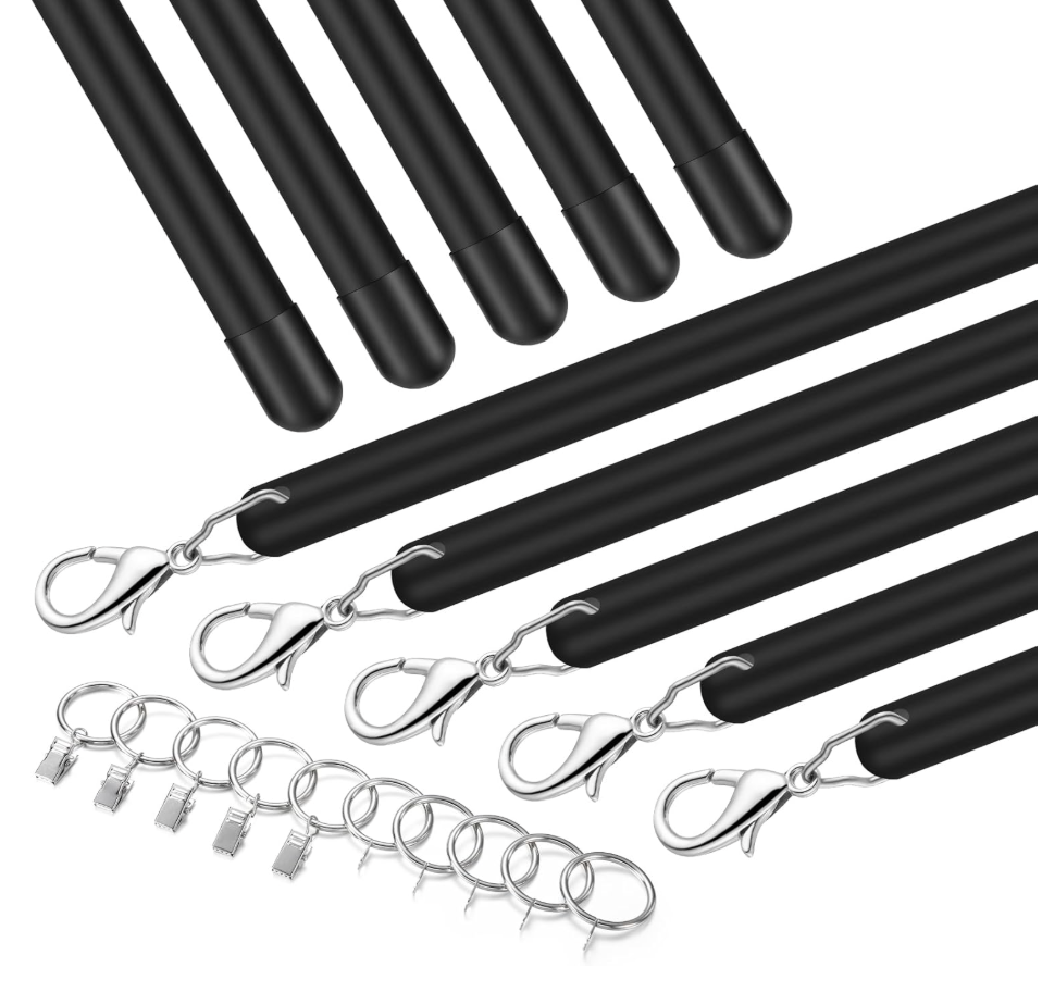 Shimeyao 10 Pack Acrylic Curtain Pull Wands Drapery Pull Rod Versatile Fiberglass Blinds Wand Kits with Rings and Hooks for Opening Closing Curtains Homes Offices Window Opener(Black,46 Inch)