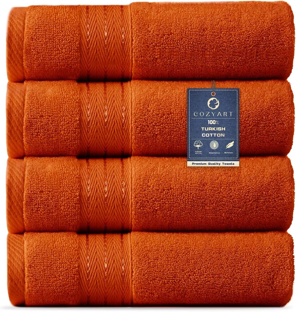 COZYART Burnt Orange Hand Towels for Bathroom 4 Pcs, 13x30 Cotton Guest Hands Towel Set Super Soft Highly Absorbent Durable 650 GSM for Daily Use (Harvest Pumpkin Orange)
