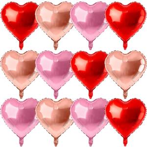 12 Pcs Rose Gold and Red Heart Foil Balloons for Valentines Day Decorations,18 Inch Romantic Love Valentine Heart Balloons for Valentines Day Wedding Marriage Birthday Bridal Shower Party Decorations