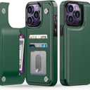 Goodon for iPhone 13 Pro Case Wallet - Flip Folio Leather Cover with Trendy Design, 3 Card Slots & Kickstand Function, Stylish Protective Phone Case for Women and Girls - Dark Green