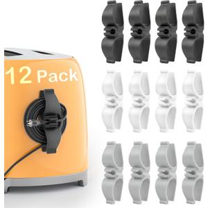 Daisyhome Cord Organizer for Kitchen Appliances-12 Pack, Appliance Cord Organizer Stick on, Small Kitchen Appliances Cord Keeper, Adhesive Cord Holder, Cord Winder for Pressure Cooker, Stand Mixer... (4*Black+4*White+4*Grey)