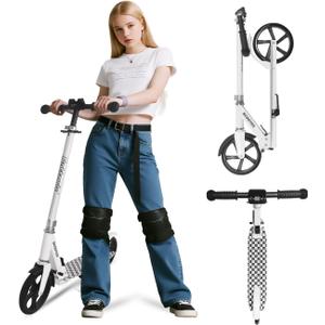 Nattork Scooter for Kids 6+, Teens & Adults - Max Load 220LB, Foldable, Lightweight, Adjustable Height, 8-Inch Wheels Kick Scooter for Boys Girls