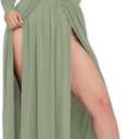 SILUI Women's 2025 Fall Western Dress Sexy Double High Slit Deep V Neck Plus Size Long Sleeve Maxi Club Party Dresses (5XL)