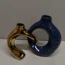 Navy Blue Home Decor Ceramic Vase, Navy Blue Gold Round Vase with Holes Set of 2, Suitable for Wedding Entrance Decoration, Bookshelf, Mantel, Unique Home Decor (Blue Gold)