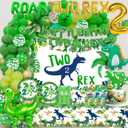 Dinosaur 2nd Party Decorations,2nd Birthday Decorations For Boys,Two Rex 2nd Birthday Party Dinosaur Decorations include Dino Balloon Arch Backdrop Cake Topper Plates Napkins and Cups