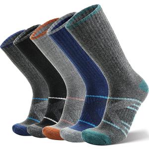 ANTSANG Merino Wool Socks for Men & Women Thermal Winter Hiking Warm Thick Athletic Crew Cozy Boot Work Gift Socks Stocking Stuffers 5 Pairs (Orange/Green/Blue/Black/Dark Grey A,M)