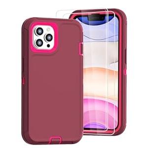 Tall silver for iPhone 11 Pro Max Case with [2 Screen Protector ], Military Grade Shockproof Heavy Duty Drop Protection Rugged Case 6.5"(Red Deep Red)