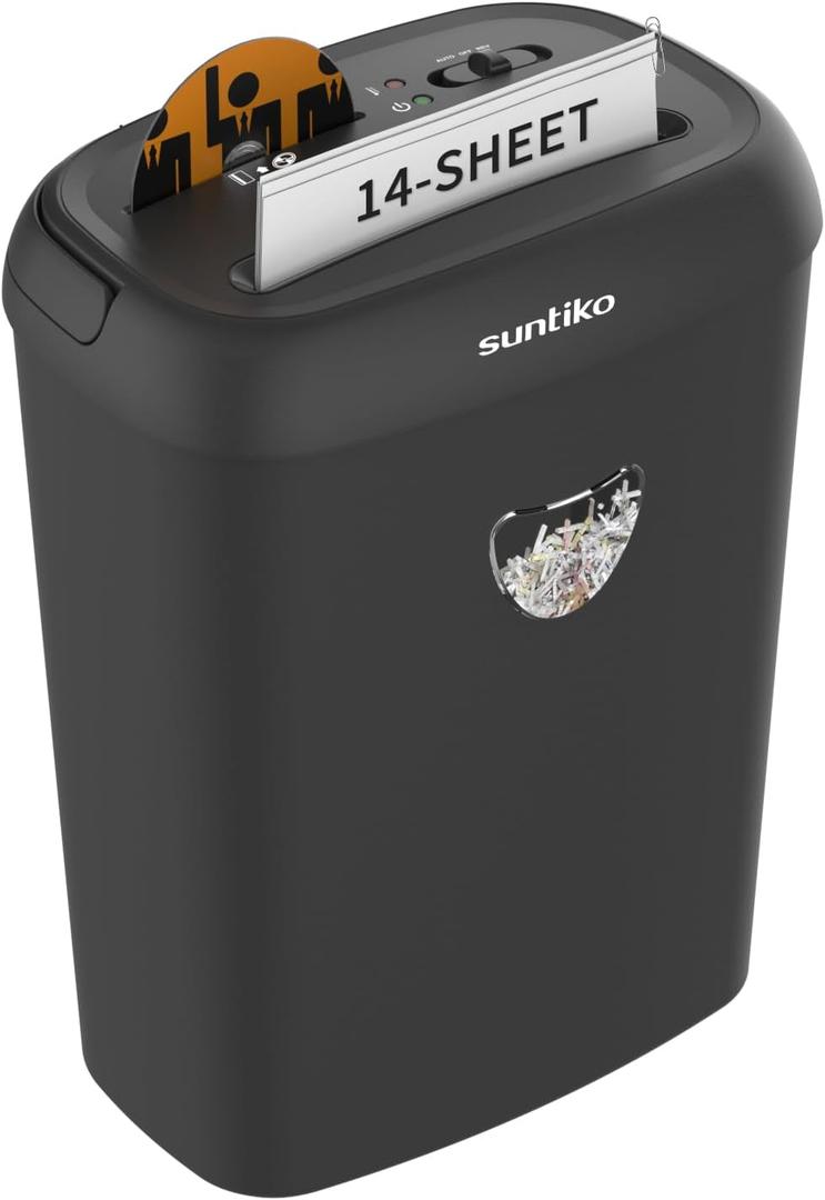 14-Sheet Heavy Duty Paper Shredder for Home & Office, Cross-Cut Credit Card/CD/Staple Shredder with Jam-Proof Tech, 5-Min Run, 68dB Quiet, P-4 Security, 6.6Gal Basket (14.2*9.6*18.2inch)