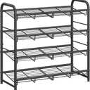 SONGMICS Stackable Shoe Rack, 4 Tier Metal Shoes Rack Storage Shelf, Holds up to 16 Pairs Shoes, Adjustable Slanted Shelves Shoe Tower Organizer for Closet Entryway Small Spaces, Black