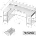 SUPERJARE 53 inch Reversible L Shaped Desk with LED Lights & Power Outlets, Computer Desk with Shelves & Monitor Stand, Gaming Desk with Drawer, Home Office Desk Corner Desk, PU White Drawer