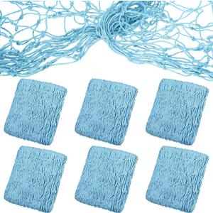 6 Pack Natural Fish Net Decorative Cotton Fishnet for Pirate, Mermaid, Nautical, Hawaii Luau, Ocean Themed Wall Hanging Beach Bash Decoration Supplies (Turquoise)