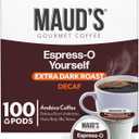 Maud's Decaf Espresso Roast Coffee Pods, 100 ct, Decaffeinated Dark Roast Coffee in Recyclable Single Serve Pods  100% Arabica Coffee, Compatible with Keurig K Cups Maker