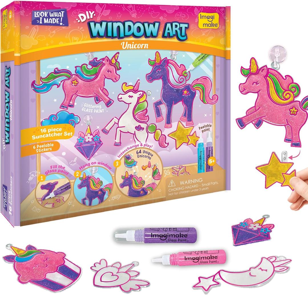 Imagimake Window Art Unicorn | Stained Glass Kit | Unicorn Girls Toys Age 6-8 | 6 Year Old Girl Birthday Gift | Art and Crafts for Girls 8-12 | DIY Suncatcher Kit for 5,6,7,8,9,10,11,12 Year Old Kids