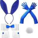 Zhanmai Bunny Costume Set - Including Ear Headband, Cuffs and Tail Accessory for Easter Party (Dark Blue)