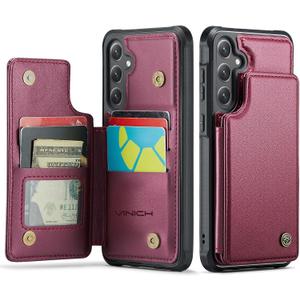 Vinich for Samsung Galaxy S25 FE Wallet Case with Card Holder, RFID Blocking Credit Slots Kickstand Shockproof Phone Cover Fit for Galaxy S25 FE 6.7" Wine Red