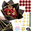 12 Pcs Glitter Eternal Rose Bouquet DIY Kit with Butterflies & Crown,Sparkly Fake Floral Craft Gift for Valentine's Day, Mother's Day, Birthday, Anniversary & Wedding(Red)