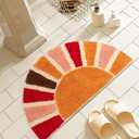 Boho Bathroom Rugs Half Circle Bath Mat Cute Bohemian Bath Rug for Bedroom Small Carpet Home Decor Non-Slip Semi Round Shower Rug Funny Washable Indoor Floor Door Mat Sun Retro 16x30inch
