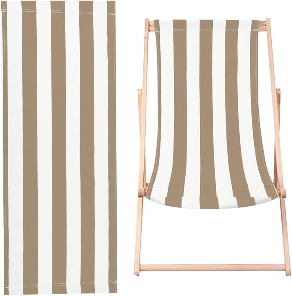 GORGECRAFT 44.49x17 Beach Sling Chair Replacement Canvas Tan and White Stripes Patio Sling Chairs Cloth Outdoor Folding Chair Fabric Folding Sling Lounge Chairs Canvas for Sunbathing Garden Courtyard