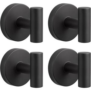 Rise age Suction Cup Hooks for Shower, Removable Towel Hooks for Bathrooms Wall Window, Glass No Drill Hooks for Hanging Wreath, Robe, Loofah, Washcltoh 4 Pcs Black (Black, 4 PCs)