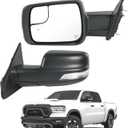 JDMSPEED Left Driver Side Door Mirror Compatible with 2019-2025 Ram 1500 with Power Folding Heated Power Glass Turn Signal Temp Sensor Blind Spot Detection Textured Black(15Pin)