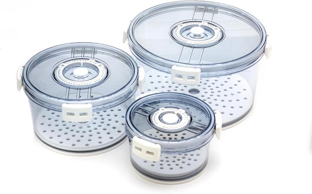 Lettuce Keeper for Refrigerator with Lids Lettuce Crisper 3-Piece Set Date Chronograph Airtight BPA-Free Removable Drain Tray and Air Vents