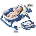 Collapsible Baby Bathtub for Newborns to Toddler with Real-time Temp Monitor & Floating Cushion,Portable Travel Tub for 0-36 Month, Foldable Baby Bath Tub for Infants Boy (Blue)