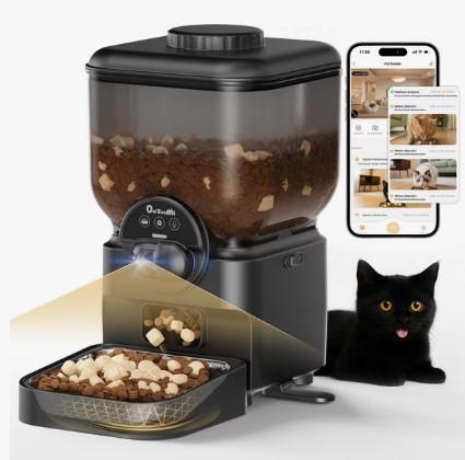 ONIZOOMI Smart Camera Automatic Cat & Dog Feeder, Black, 25-Cup